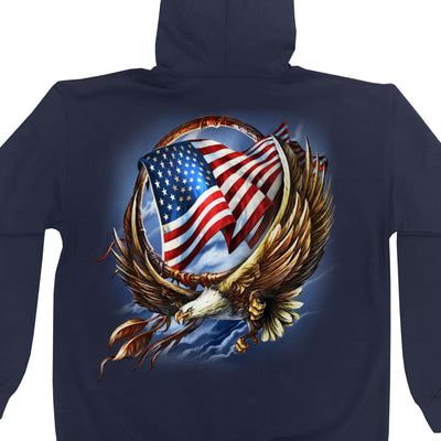 Hot Leathers Men's Hoop Eagle Navy Hooded Sweatshirt - American Legend Rider