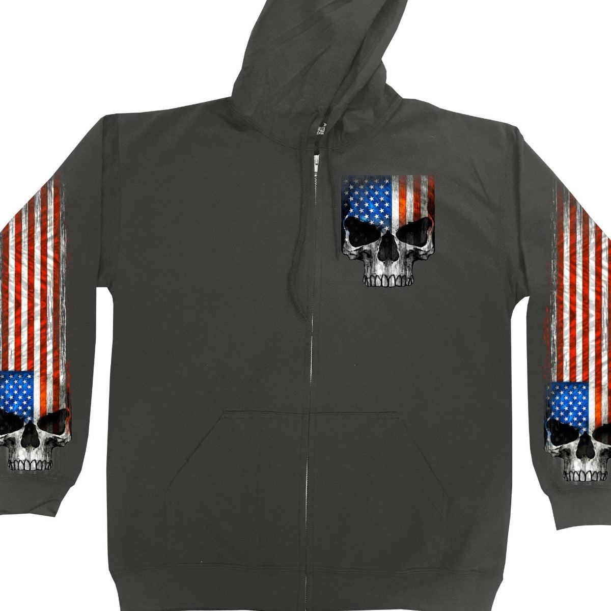 Hot Leathers Patriotic Skull Charcoal Zip Up Hooded Sweatshirt - American Legend Rider