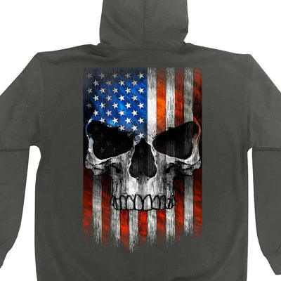 Hot Leathers Patriotic Skull Charcoal Zip Up Hooded Sweatshirt - American Legend Rider