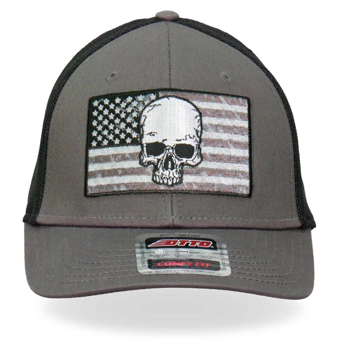 Hot Leathers Gray Skull Flag Trucker Hat - American Legend Rider