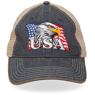 Hot Leathers Eagle Head Flag Trucker Hat - American Legend Rider
