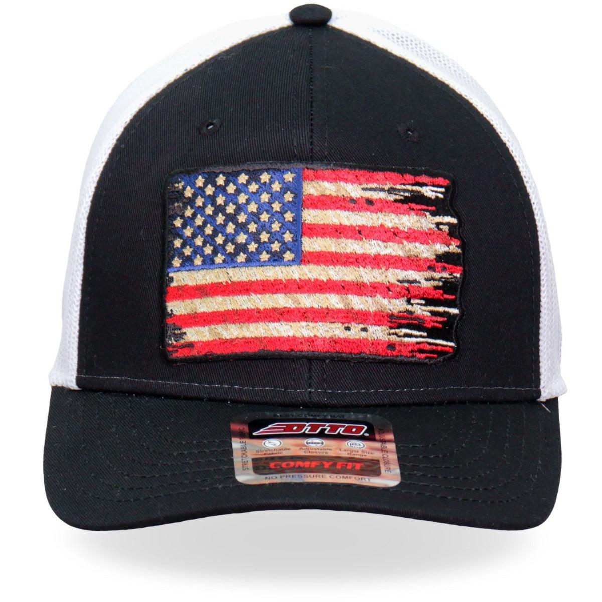 Hot Leathers Tattered American Flag Trucker Hat - American Legend Rider
