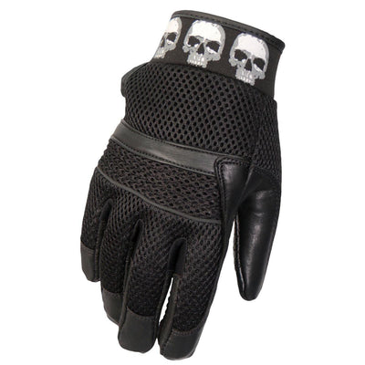 Hot Leathers Row Of Skulls Leather Mesh Glove - American Legend Rider