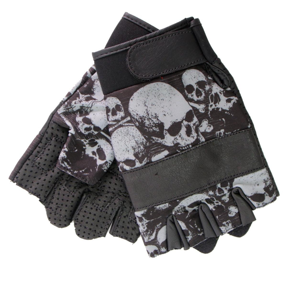 Hot Leathers Glove Sublimated Leather Ancient Skulls - American Legend Rider