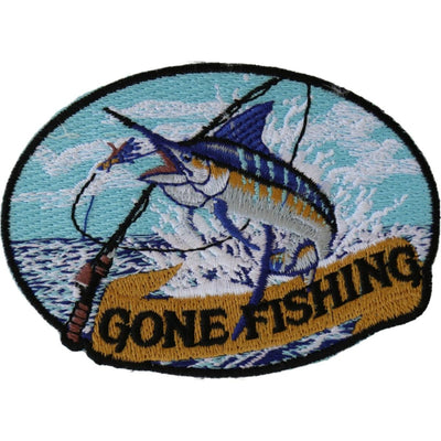 Daniel Smart Marlin Gone Fishing Embroidered Iron on Patch, 3.5 x 2.5 inches - American Legend Rider