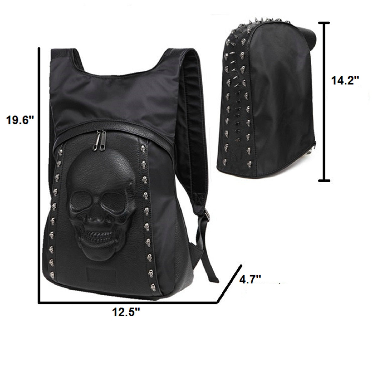 A 3D Skull Backpack Hoodie with skull and spikes on it.