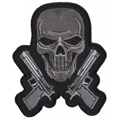 Daniel Smart Guns and Skull Chrome Embroidered Patch, 3.5 x 4.25 inches - American Legend Rider