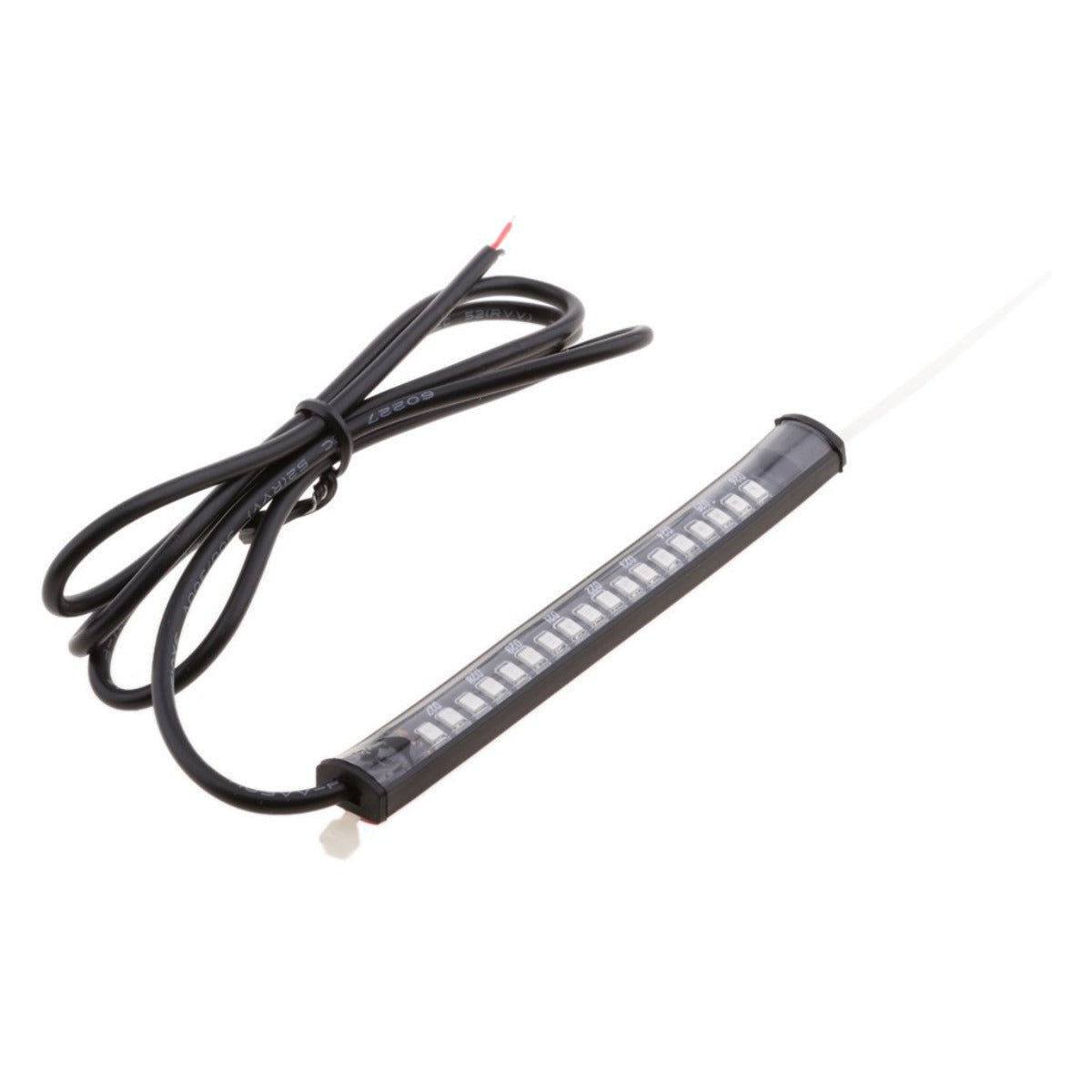 Enhance your ride with the Motorcycle Fork Smoked LED Turn Signal Strip Lights Kit, compatible with Harley Davidson 39mm-41mm forks. This sleek black LED strip includes a connecting cable and exposed wires, perfect for functioning as stylish motorcycle turn signals.