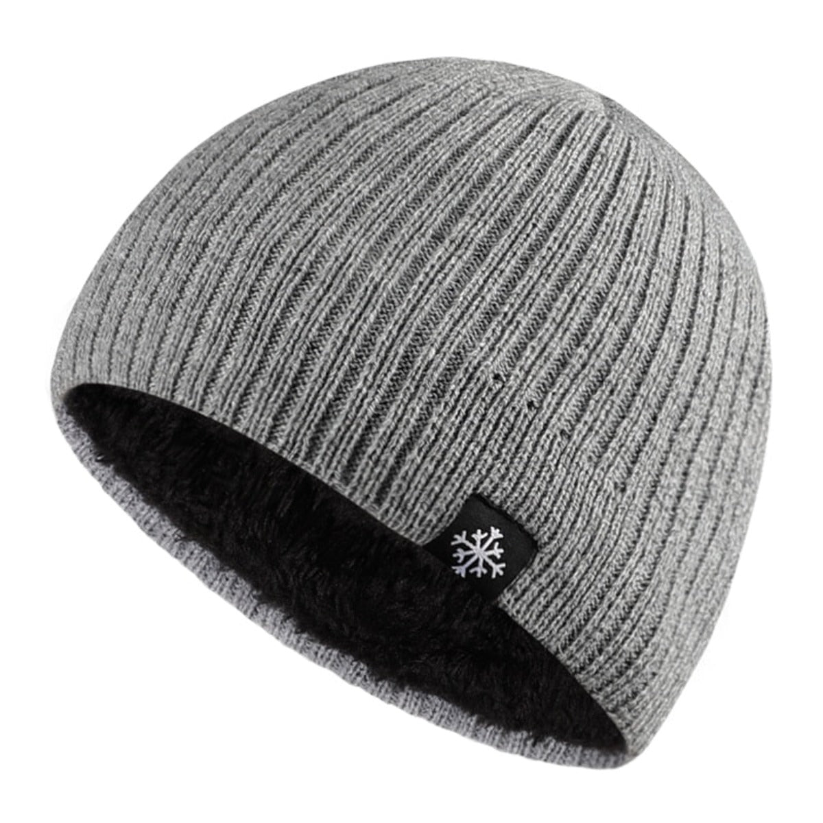 A {Knitted Winter Beanie Hat} with a snowflake on it.
