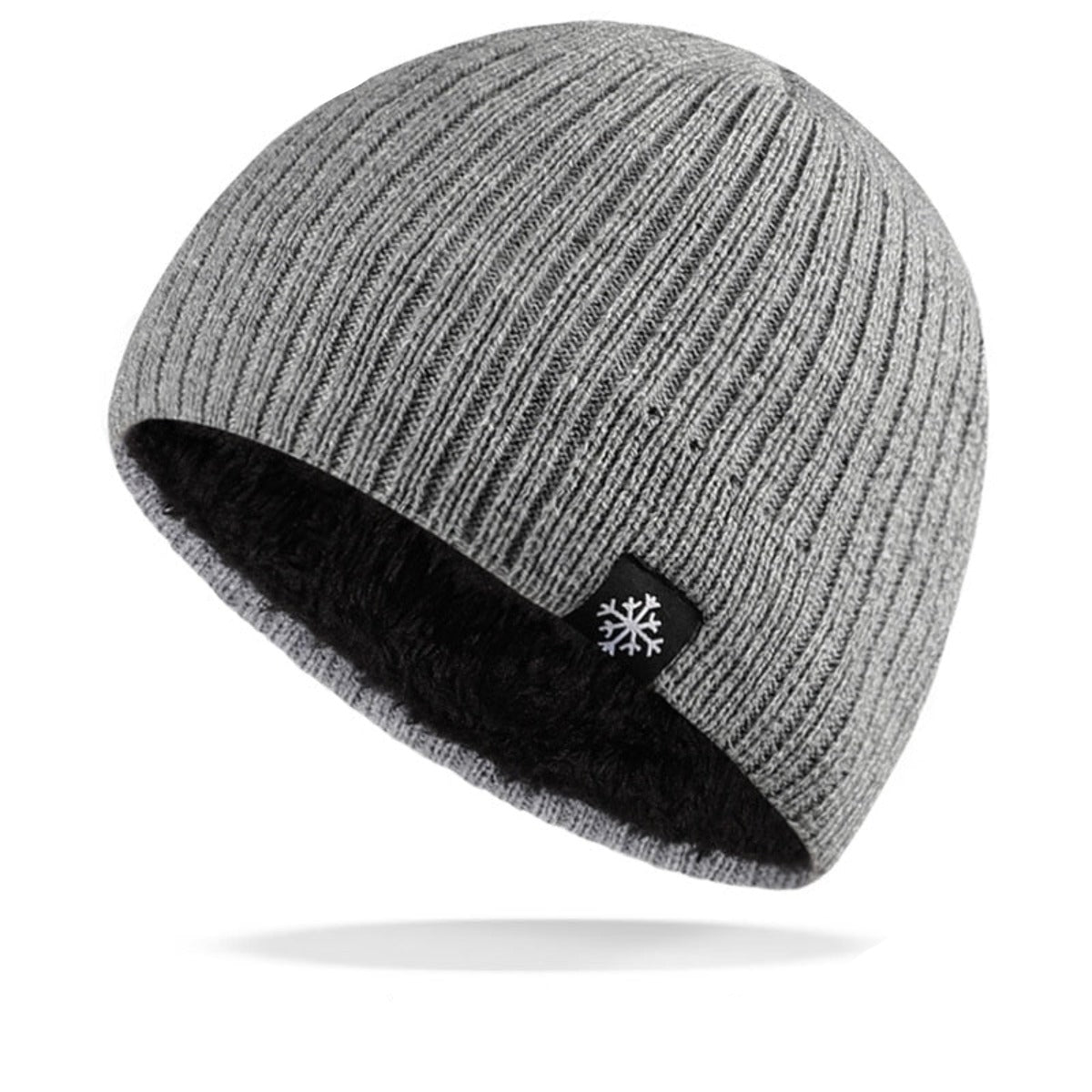 A soft and warm grey Knitted Winter Beanie Hat on a white background.