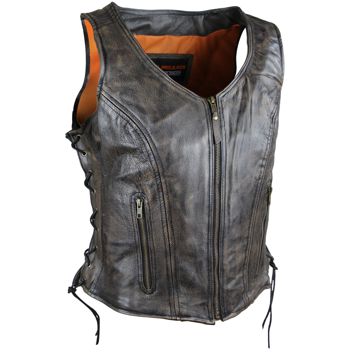 Vance Leather High Mileage Ladies Distressed Brown Lace Side Vest
