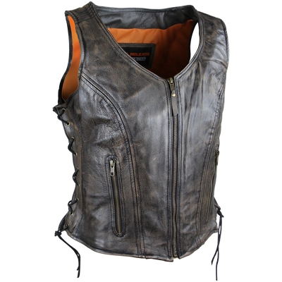 Vance Leather High Mileage Ladies Distressed Brown Lace Side Vest