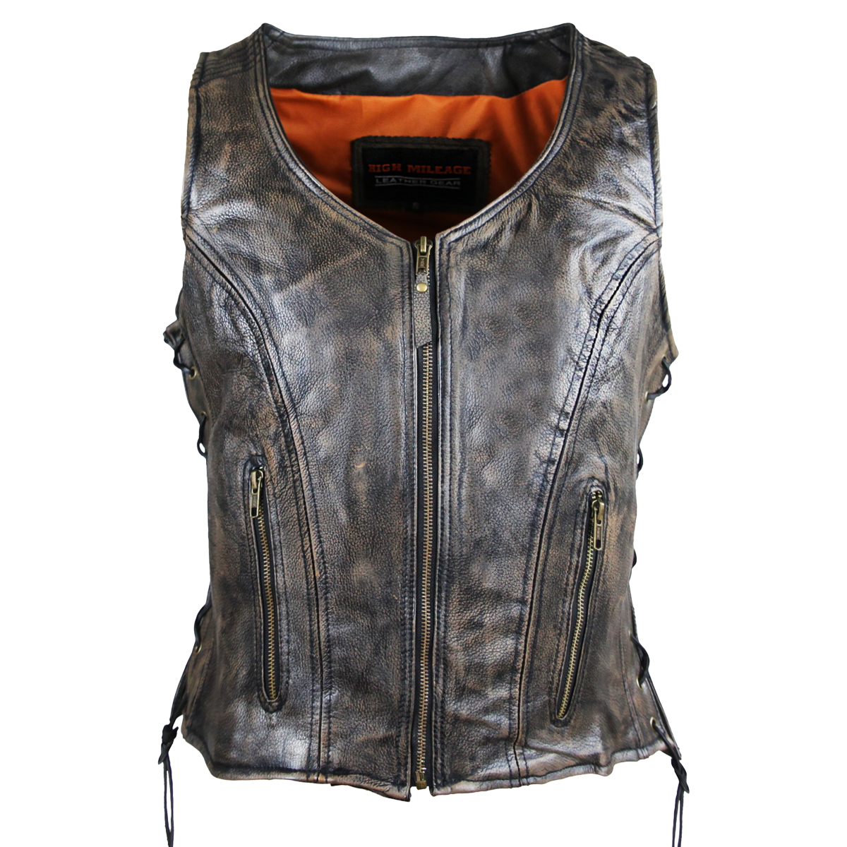 Vance Leather High Mileage Ladies Distressed Brown Lace Side Vest