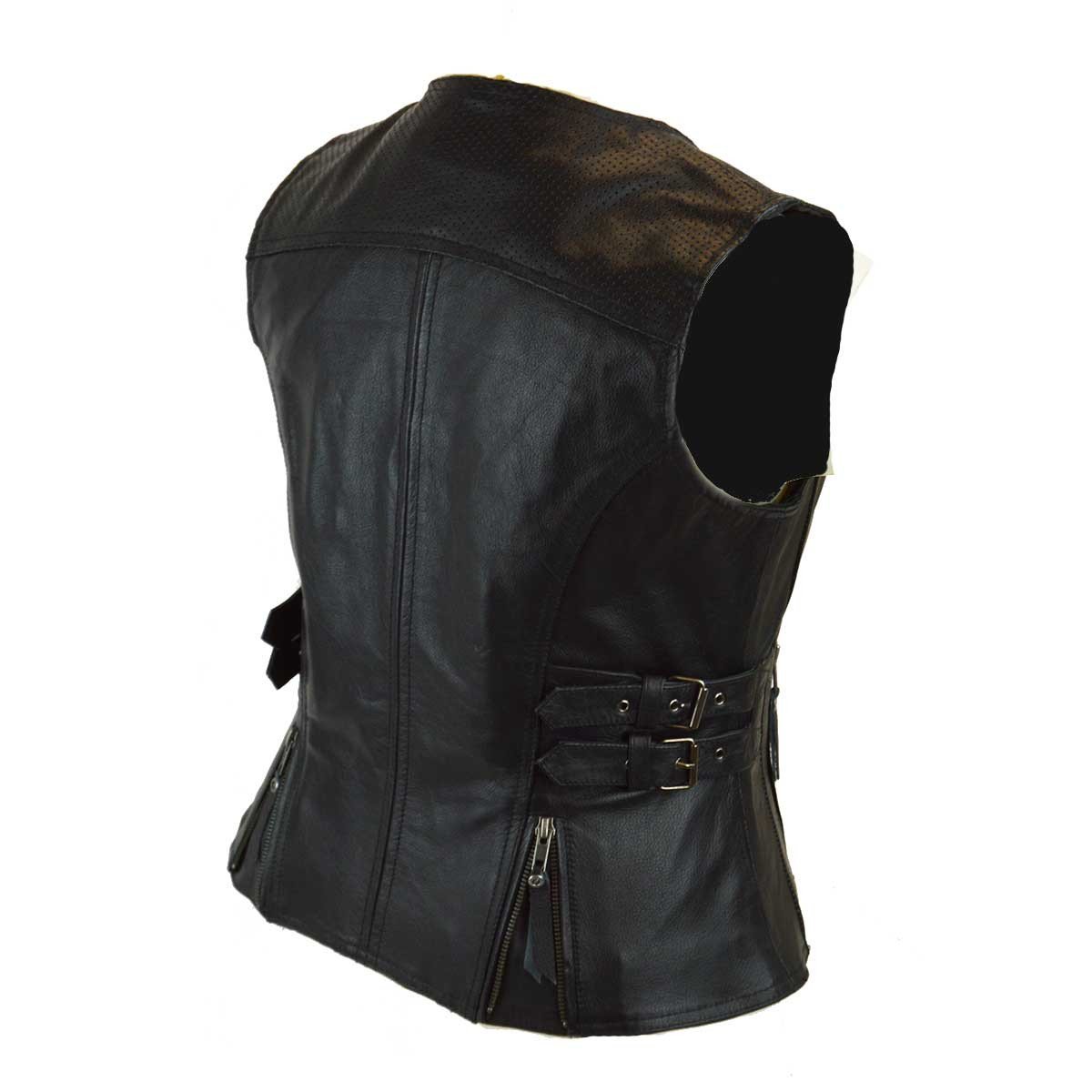 Vance Leather Ladies Black Vest with Buckles