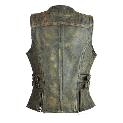 Vance Leather Ladies Distressed Brown Vest with Buckles