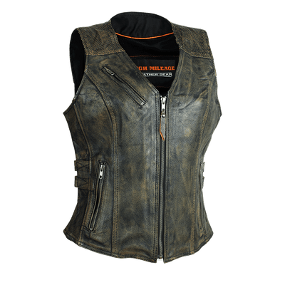 Vance Leather Ladies Distressed Brown Vest with Buckles