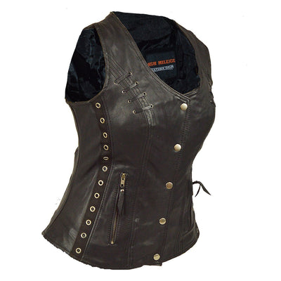 Vance Ladies Lightweight Naked Goatskin Leather Vest with Grommets
