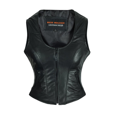 Vance High Mileage Plain Side Black Leather Vest