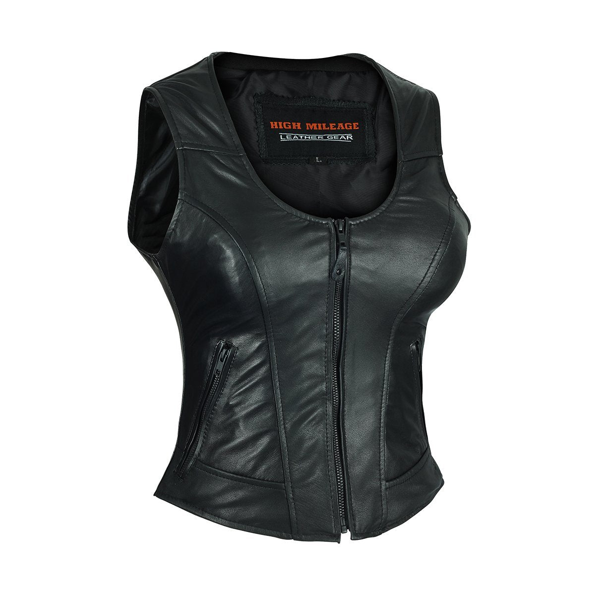 Vance High Mileage Plain Side Black Leather Vest