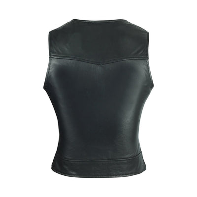 Vance High Mileage Plain Side Black Leather Vest