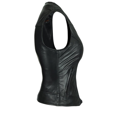 Vance High Mileage Plain Side Black Leather Vest