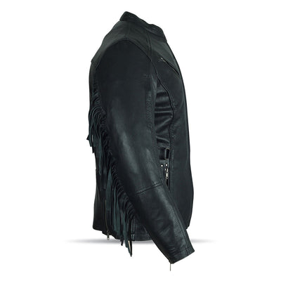 Vance High Mileage Ladies Black Fringe and Rivet Leather Jacket