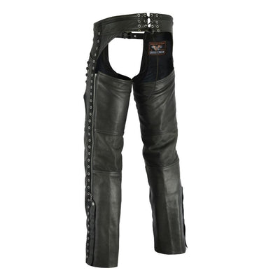 Vance Leather Women's Lightweight Naked Goatskin Leather Chap with Grommeted Twill and Lace Highlights