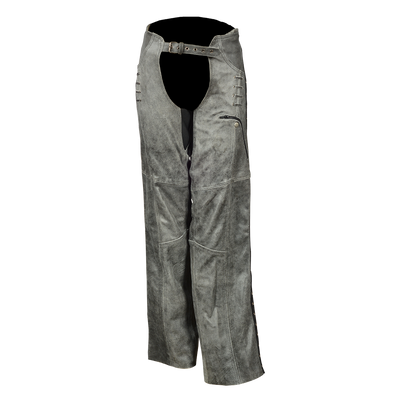 Vance Leather Lightweight Distress Gray Leather Chap w/Grommeted Twill and Lace Highlights