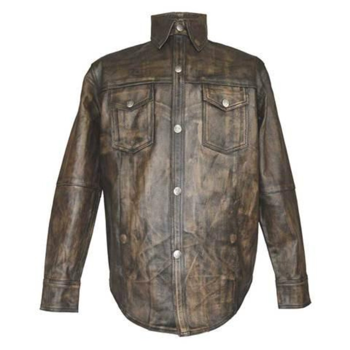 Vance Leather Distressed Brown Premium Cowhide Leather Shirt