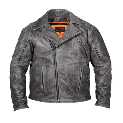 Vance Men's Black Premium Leather Beltless Mcj W/dual Gun Pockets & Z/o Liner With Adjustable Collars