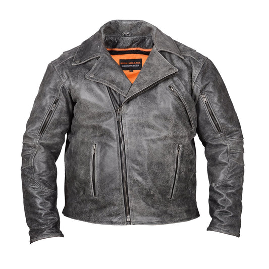 Vance Men's Black Premium Leather Beltless Mcj W/dual Gun Pockets & Z/o Liner With Adjustable Collars