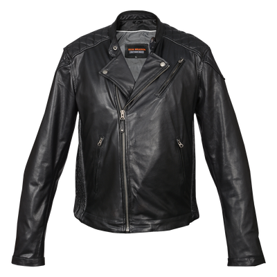 Vance Leather High Mileage Men's Black Leather Jacket with Diamond Stitched Shoulders