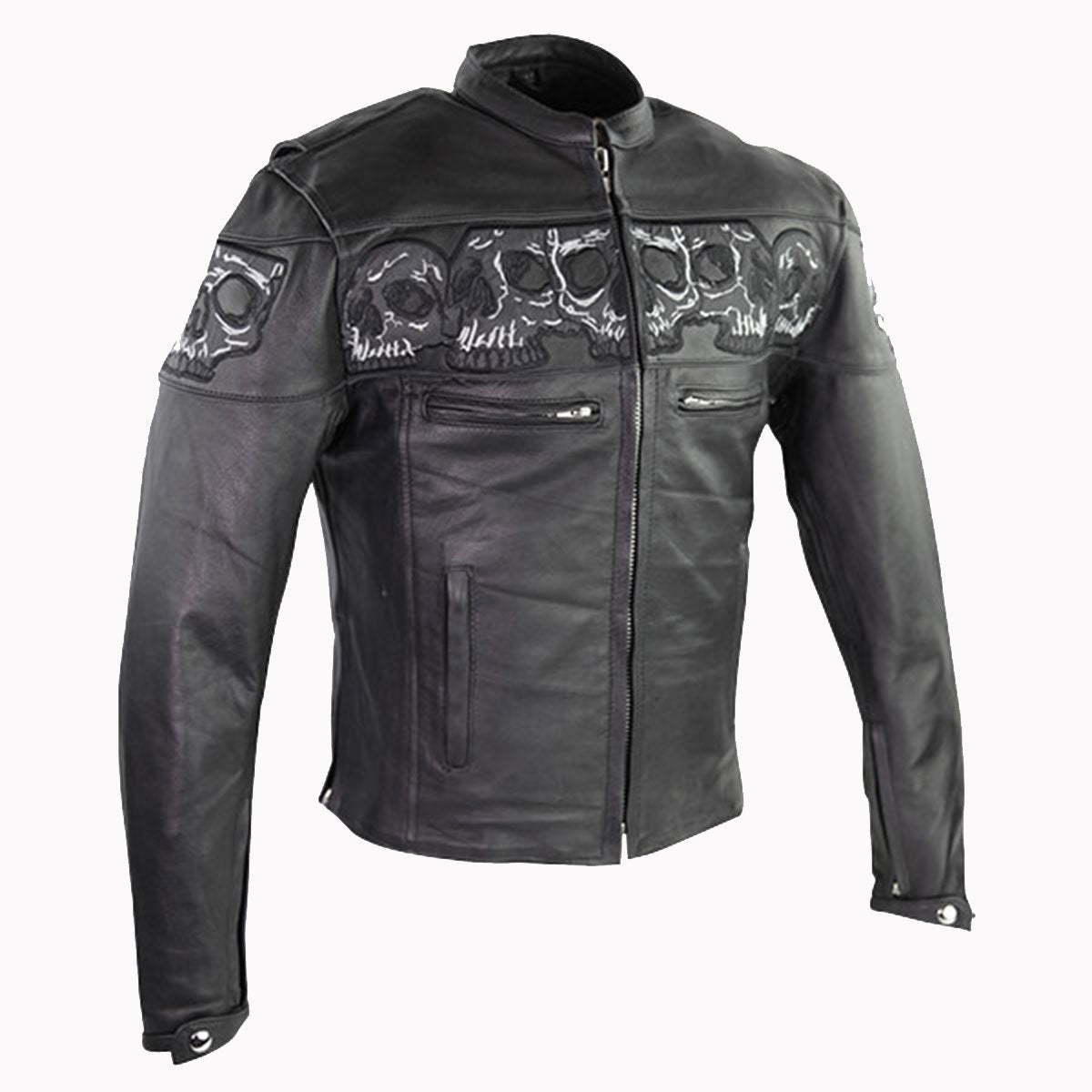 Vance Leather High Mileage Men's Textile Jacket with Embroidered Reflective Skulls