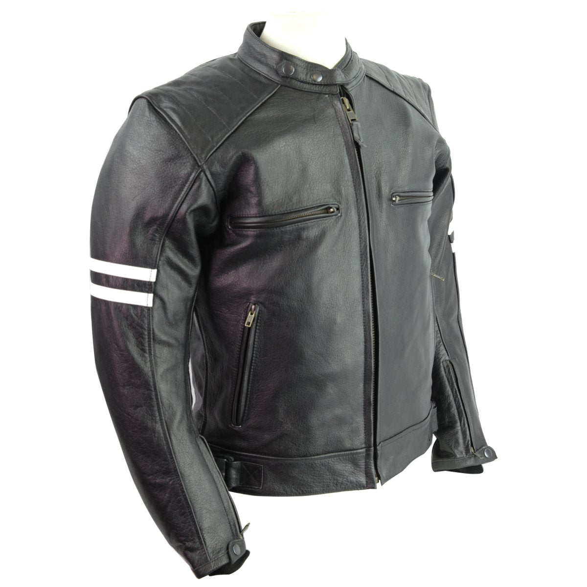 Vance High Mileage Leather Vented Scooter Jacket w/Stripes