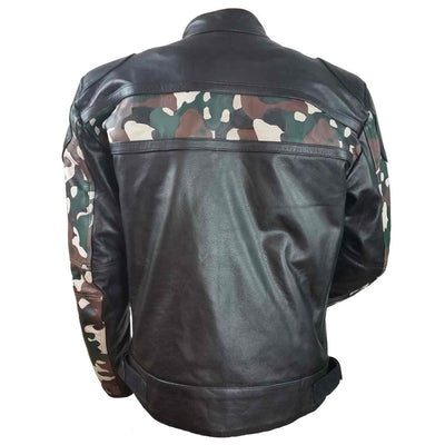 Vance Leather H/M Leather Scooter Jacket with Camouflage Chest and Sleeve Stripes
