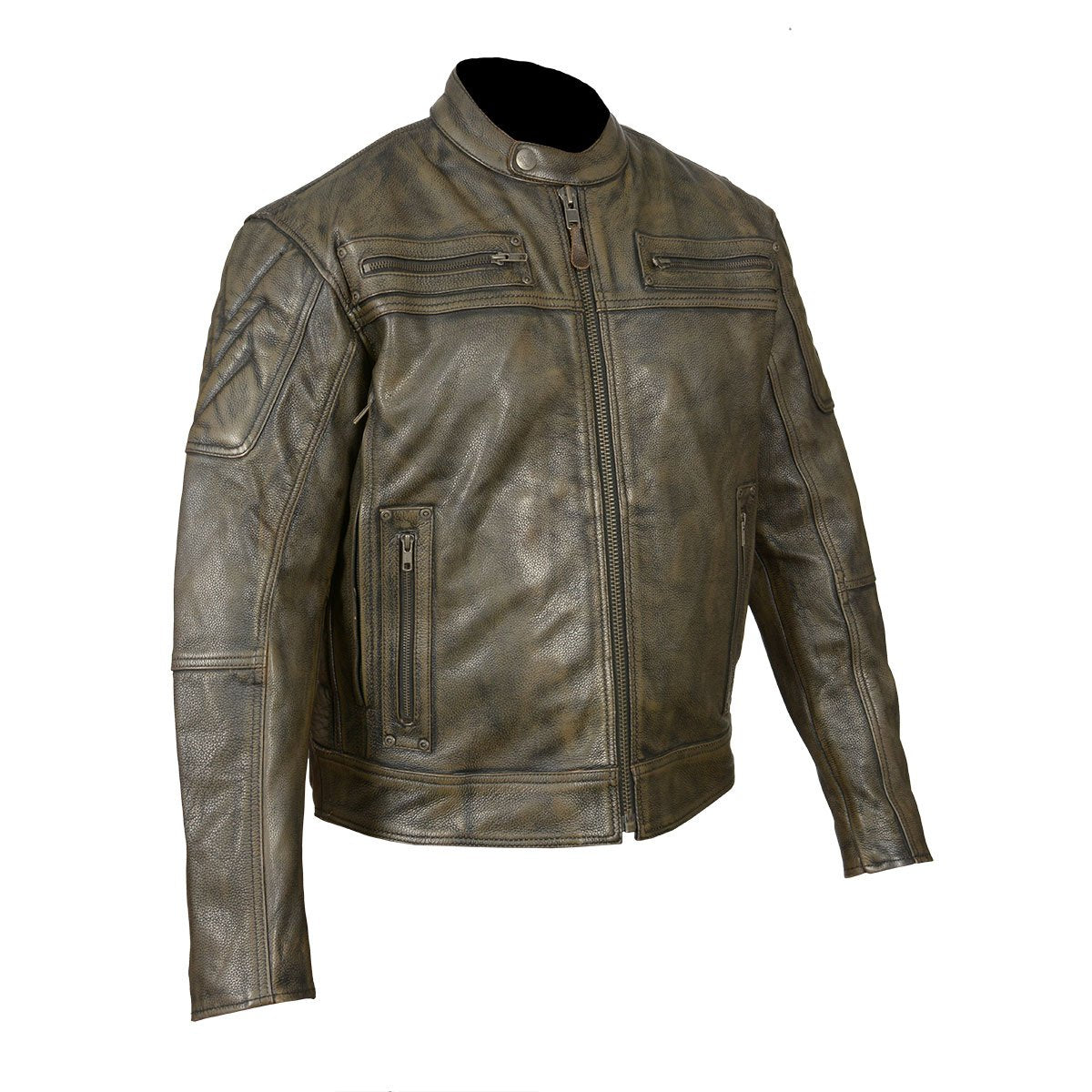 Vance Leather High Mileage Men's Distressed Brown Padded and Vented Leather Scooter Jacket