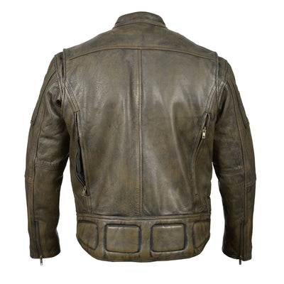 Vance Leather High Mileage Men's Distressed Brown Padded and Vented Leather Scooter Jacket