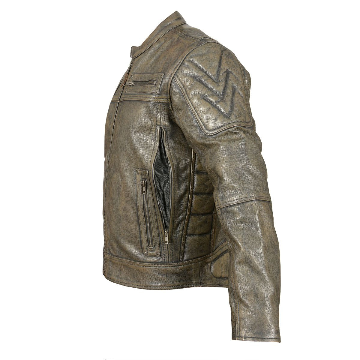 Vance Leather High Mileage Men's Distressed Brown Padded and Vented Leather Scooter Jacket