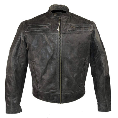 Vance Leather Men's Distressed Gray Padded & Vented Leather Scooter Jacket