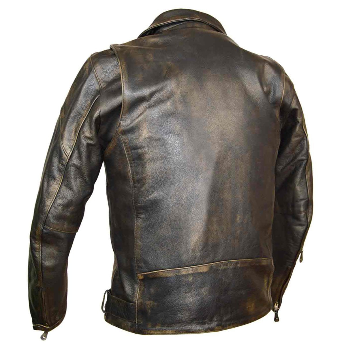 Vance Leather High Mileage Distressed Brown Classic Biker Cowhide Leather Jacket