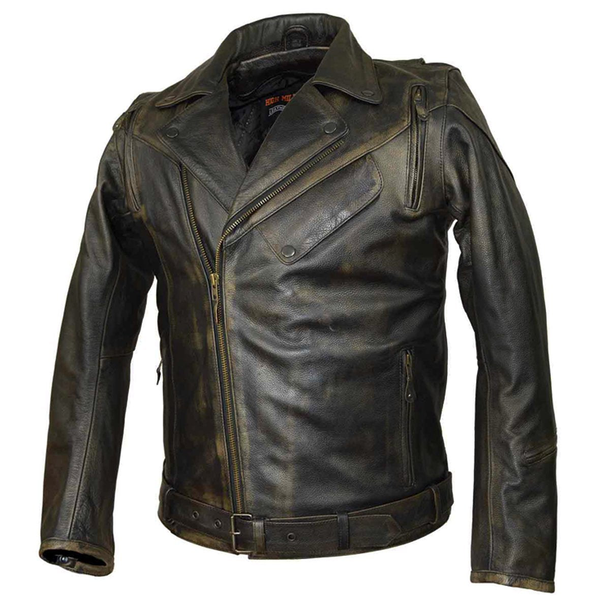 Vance Leather High Mileage Distressed Brown Classic Biker Cowhide Leather Jacket