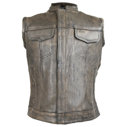 Vance Distressed Brown Motorcycle Club Leather Vest