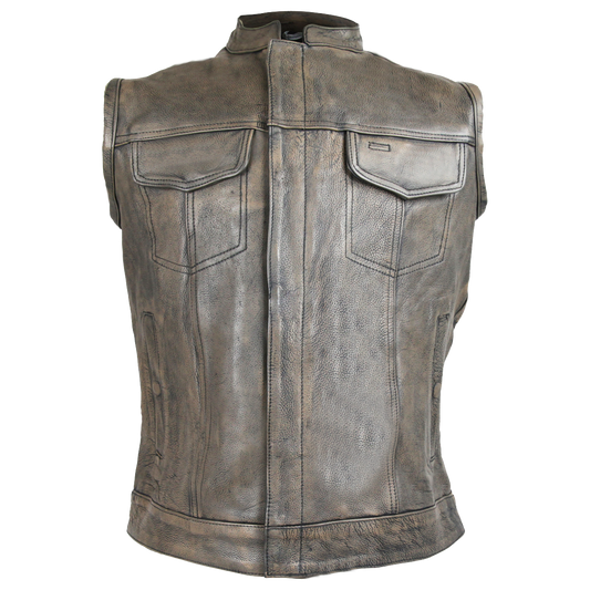 Vance Distressed Brown Motorcycle Club Leather Vest