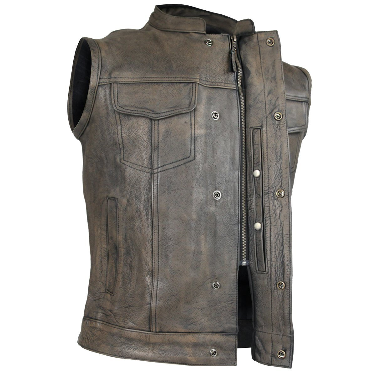 Vance Distressed Brown Motorcycle Club Leather Vest