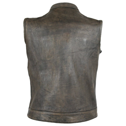 Vance Distressed Brown Motorcycle Club Leather Vest