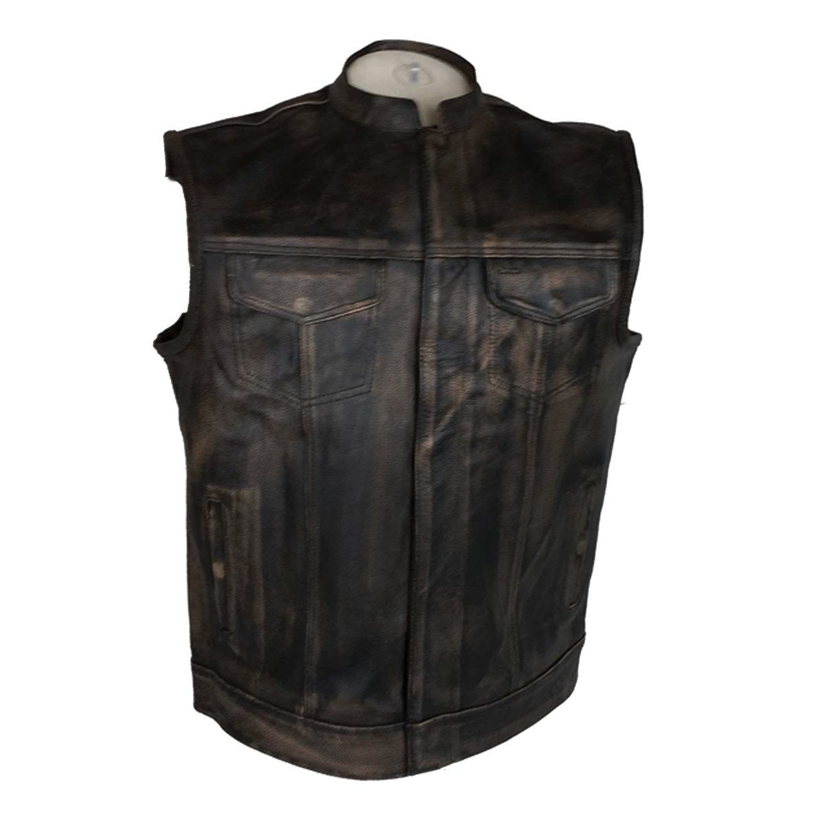 Vance Distressed Brown Motorcycle Club Leather Vest