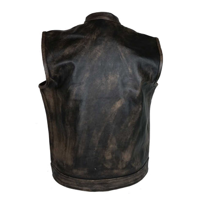 Vance Distressed Brown Motorcycle Club Leather Vest