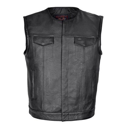 Vance Men's Zipper and Snap Closure Leather Motorcycle Club Vest Quick Access Gun Pocket