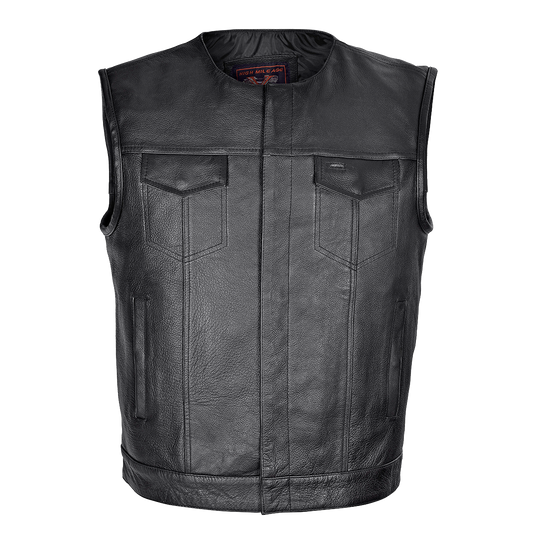 Vance Men's Zipper and Snap Closure Leather Motorcycle Club Vest Quick Access Gun Pocket