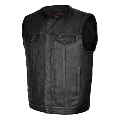 Vance Men's Zipper and Snap Closure Leather Motorcycle Club Vest Quick Access Gun Pocket